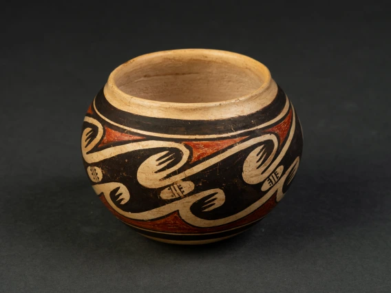 polychrome jar with sold migration/bird-wing designs