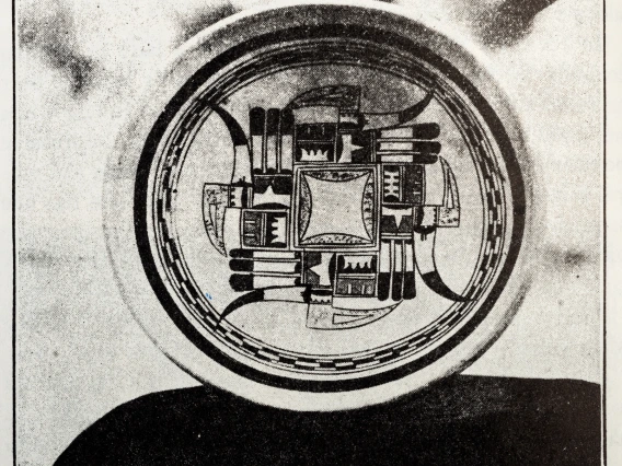 black and white illustration of 22022-507-1 in the 1923 book, " The Pima and His Basket."