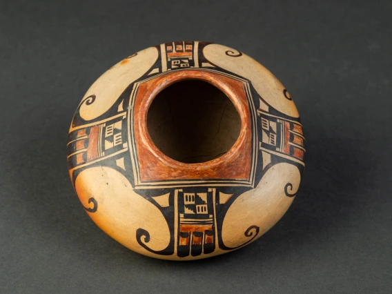 small polychrome jar with eagle-tail design