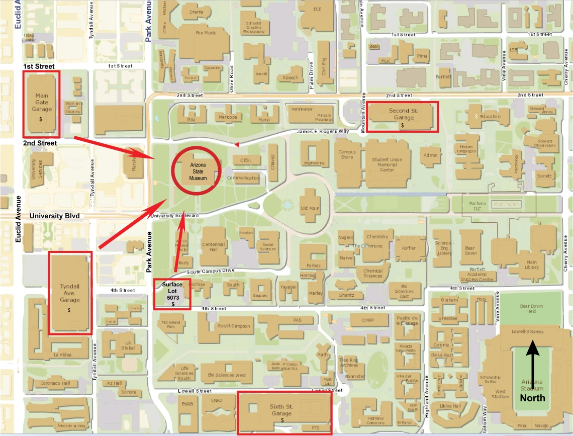 map showing parking areas closest to ASM