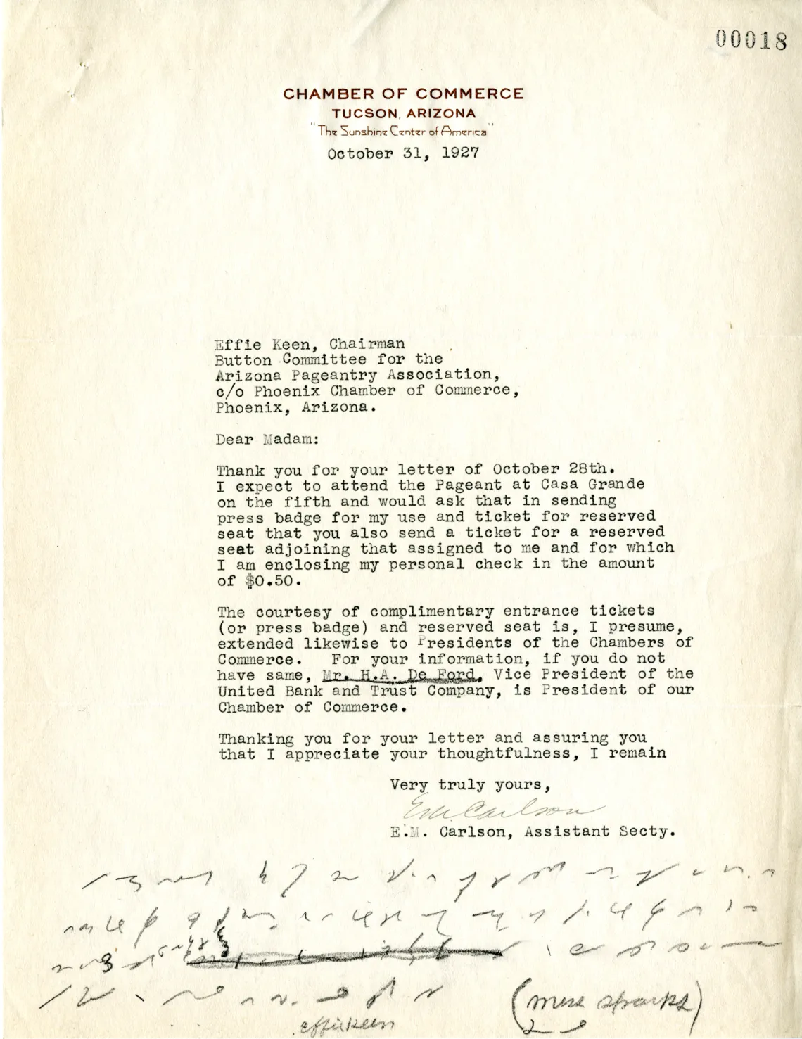 Letter from E. M. Carlson to E. Keen with shorthand annotation. ASM archives, small archive collection A-0248. Gregg shorthand, once a common system of quickly noting down spoken words and one of the essential skills of a secretary, has fallen into obscurity. Today very few know how to read or write shorthand. This 1927 letter with its penciled shorthand addendum is a cipher to most of us.