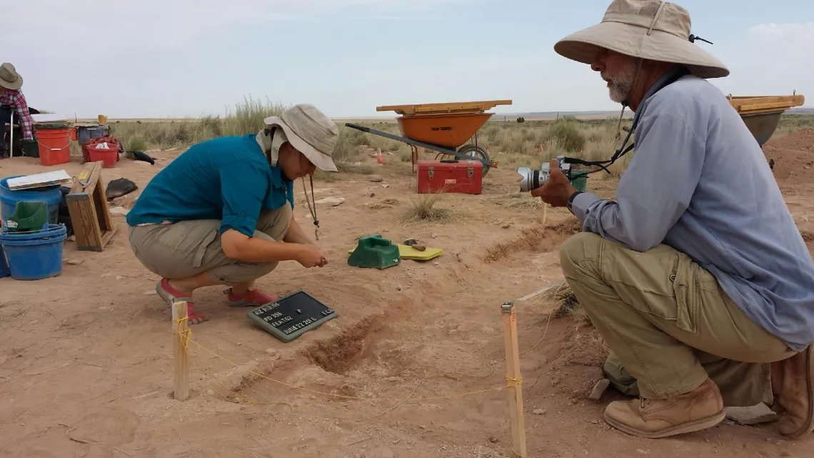 Dr. E. Charles Adams and crew working at Rock Art Ranch in 2016.